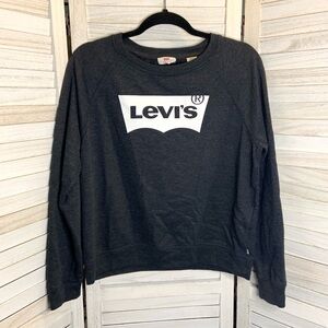Levi’s Dark Gray Logo Graphic Crewneck Long Sleeve Lightweight Sweatshirt